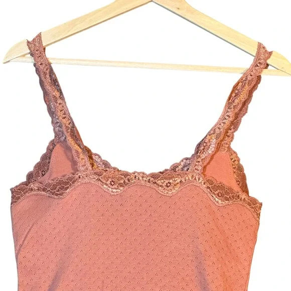 Moda International Camisole Women Med Rose Pointelle Lace Trim Cotton Romantic - Picture 5 of 14